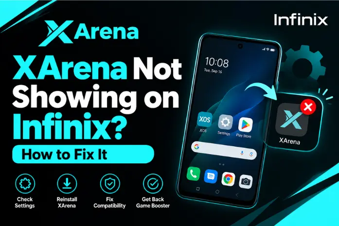 A troubleshooting guide for fixing the X Arena app not displaying on an Infinix device.