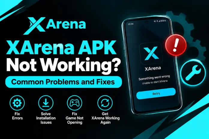 Visual representation of a smartphone with a pop-up alert stating that the Xarena APK is experiencing technical difficulties.